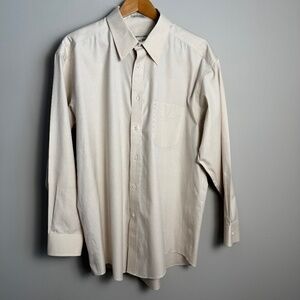 Pronto Uomo Men's Long Sleeve Button Up‎ Dress Shirt Beige/Cream 16.5 - 32/33